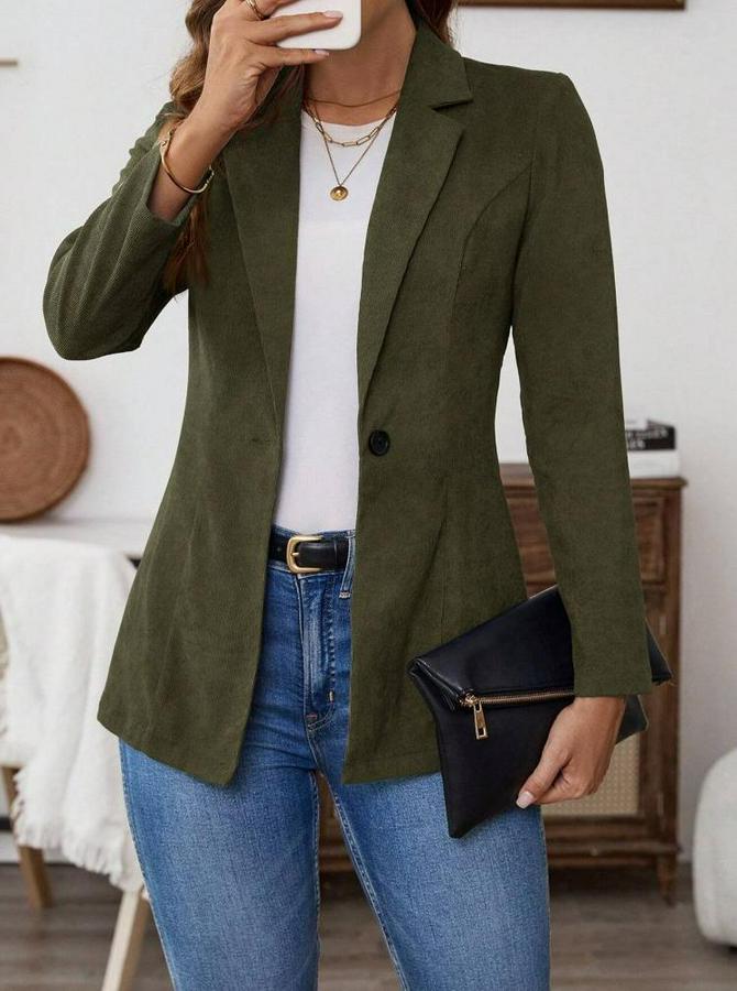 Uzun Kollu Yakalı Tek Düğmeli Süet Ceket