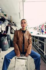 Kahverengi Önü Düğme Kapamalı Deri Ceket