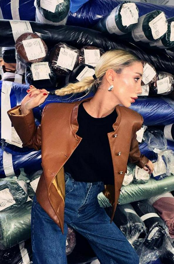 Kahverengi Önü Düğme Kapamalı Deri Ceket