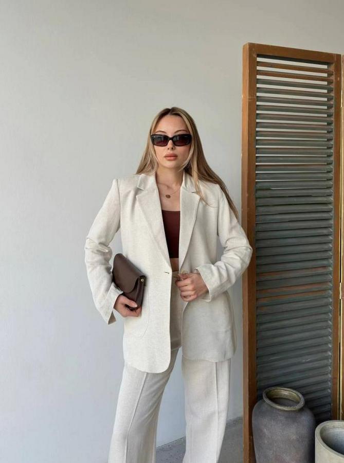 Keten Ceket Pantolon Ikili Takım