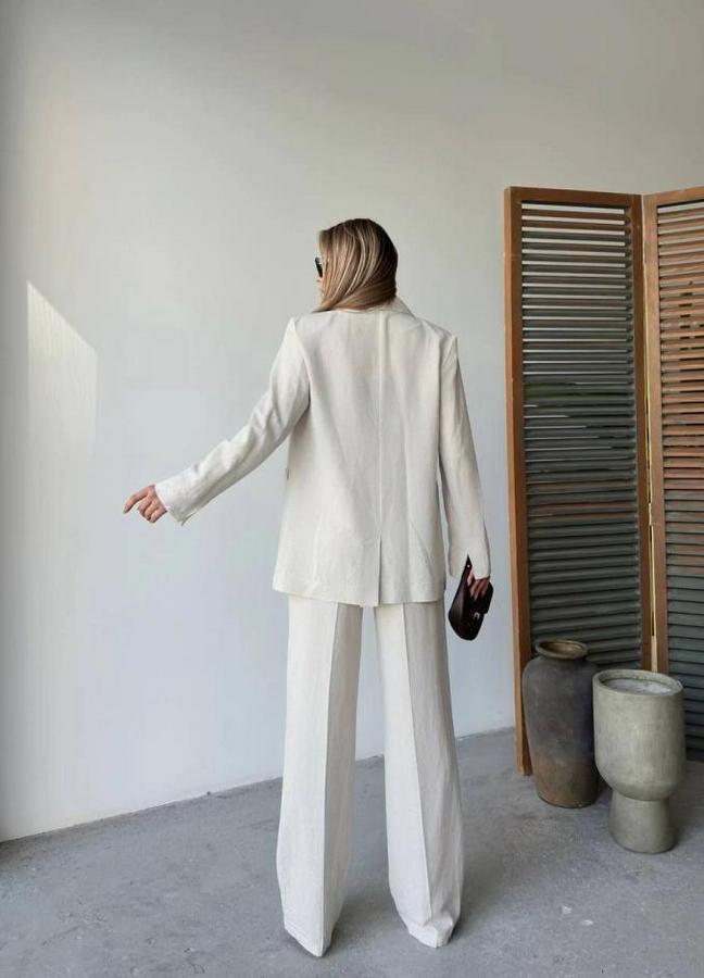 Keten Ceket Pantolon Ikili Takım