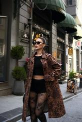 Leopar Desenli Trençkot Ceket Mont