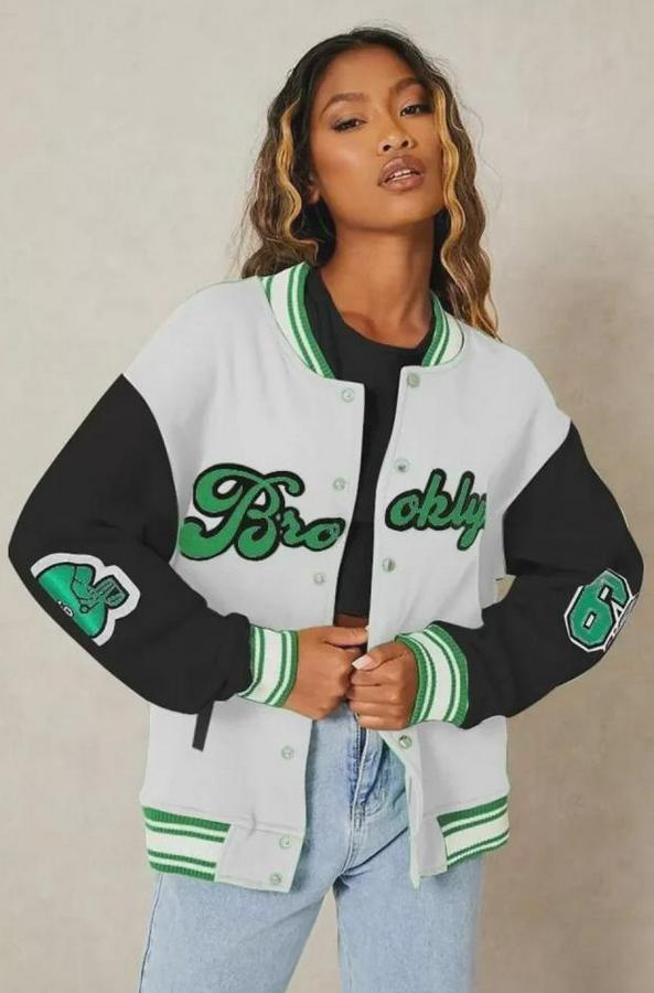 Nakışlı Oversize Kolej Ceket