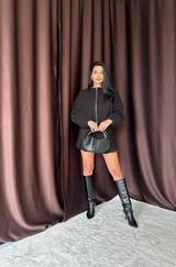 Siyah Kısa Önü Fermuarlı Bomber Ceket