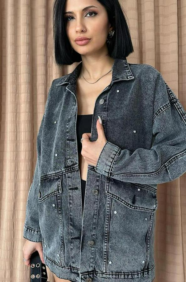 Siyah Taşlı Kot Ceket