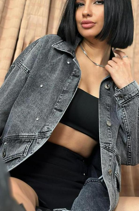 Siyah Taşlı Kot Ceket