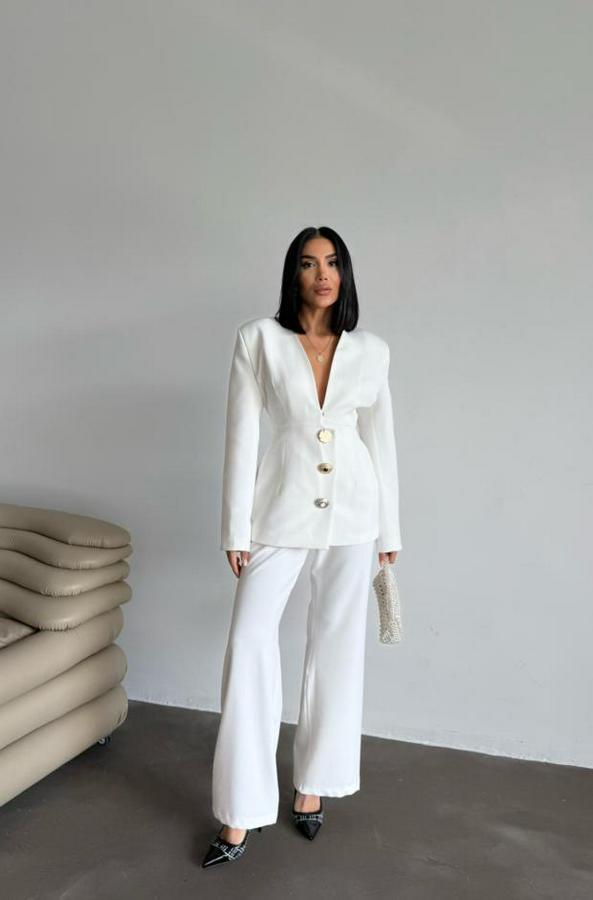 Tasarim Ceket-Pantolon Takim Metal Düğme Detayli