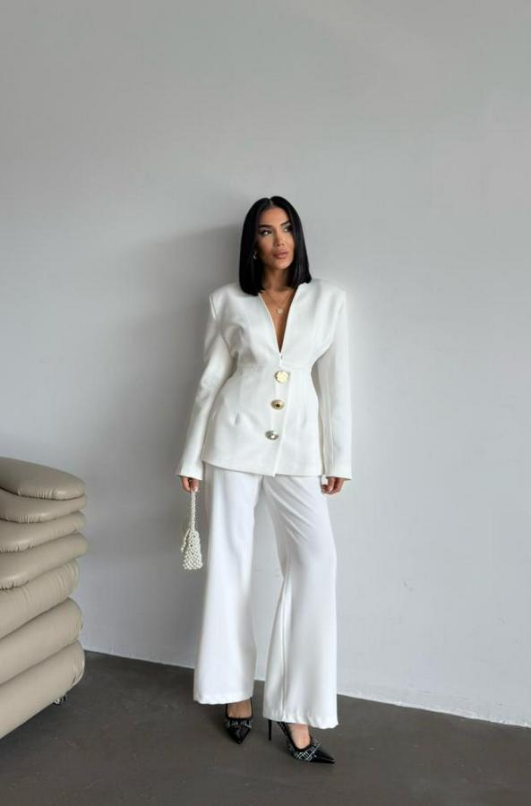 Tasarim Ceket-Pantolon Takim Metal Düğme Detayli