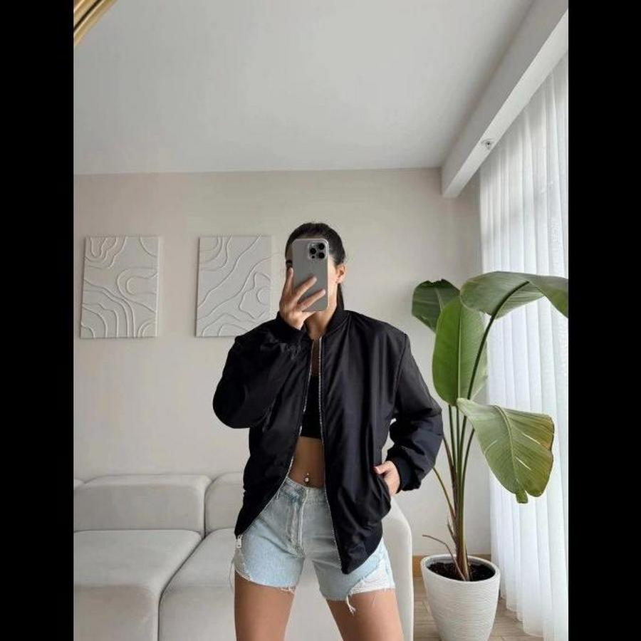 Unisex Içi Astarlı Düz Bomber Ceket