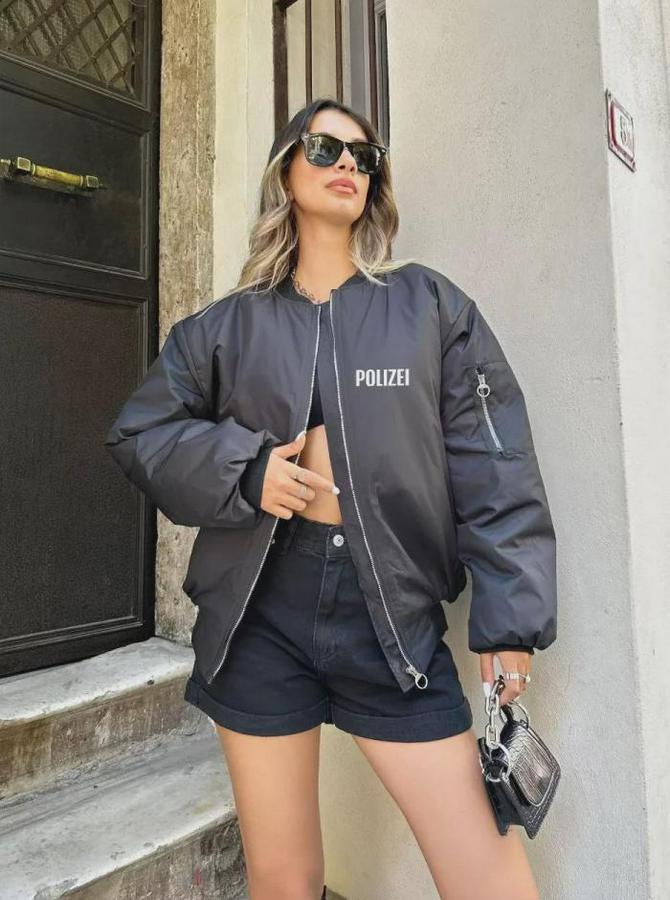 Unisex Uzun Kol Baskılı Bomber Ceket