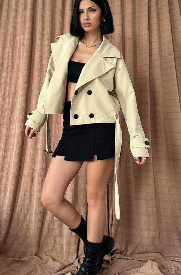 Vizon Kemerli Kısa Trech Ceket