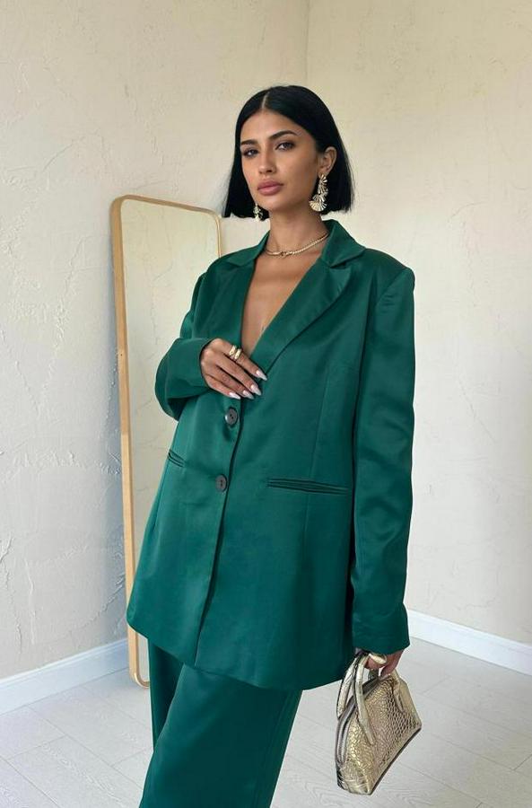 Zümrüt Saten Ceket Ve Pantolon Takım