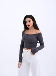 Triko Kayik Yaka Crop-Antrasit