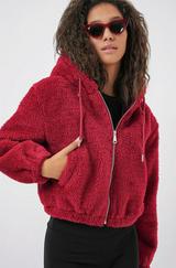 Kapüşonlu Peluş Crop Ceket