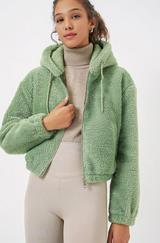 Kapüşonlu Peluş Crop Ceket