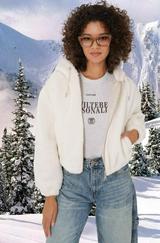Kapüşonlu Peluş Crop Ceket