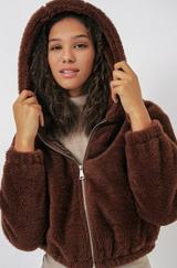Kapüşonlu Peluş Crop Ceket