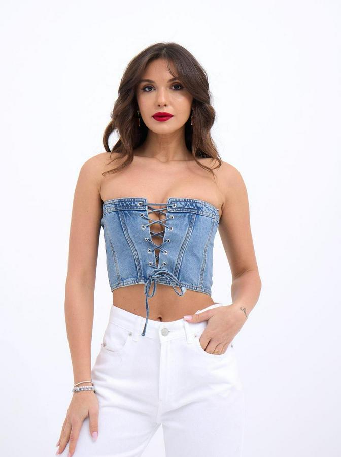 Kot Crop-Mavi