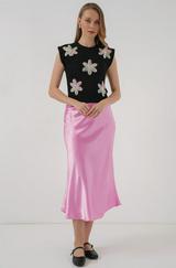 Kısa Kol Desenli Crop Bluz