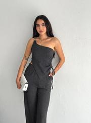 Asimetrik Crop Pantalon Ikili Takım
