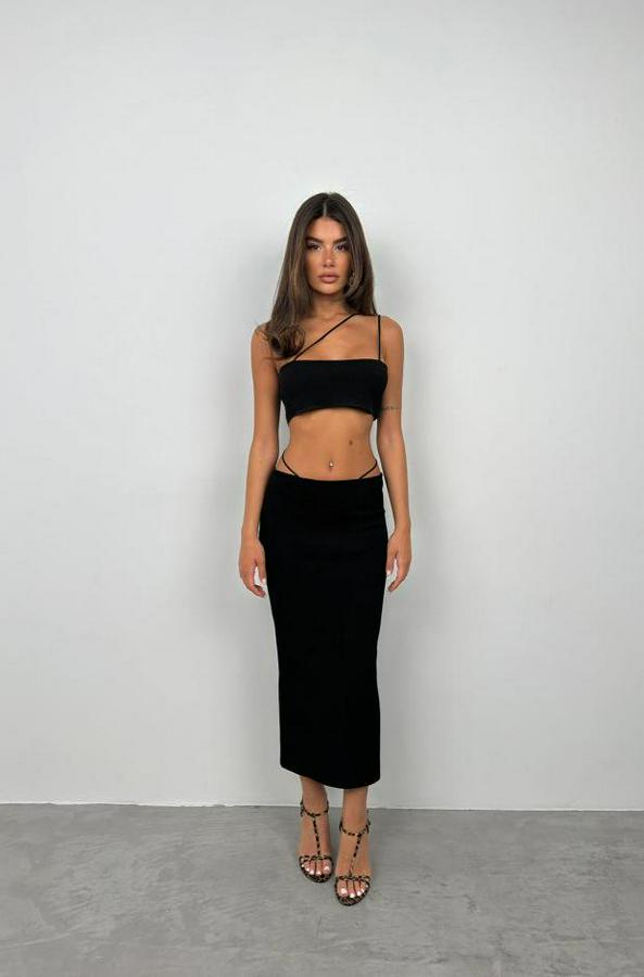 Askı Detay Straplez Dokulu Crop