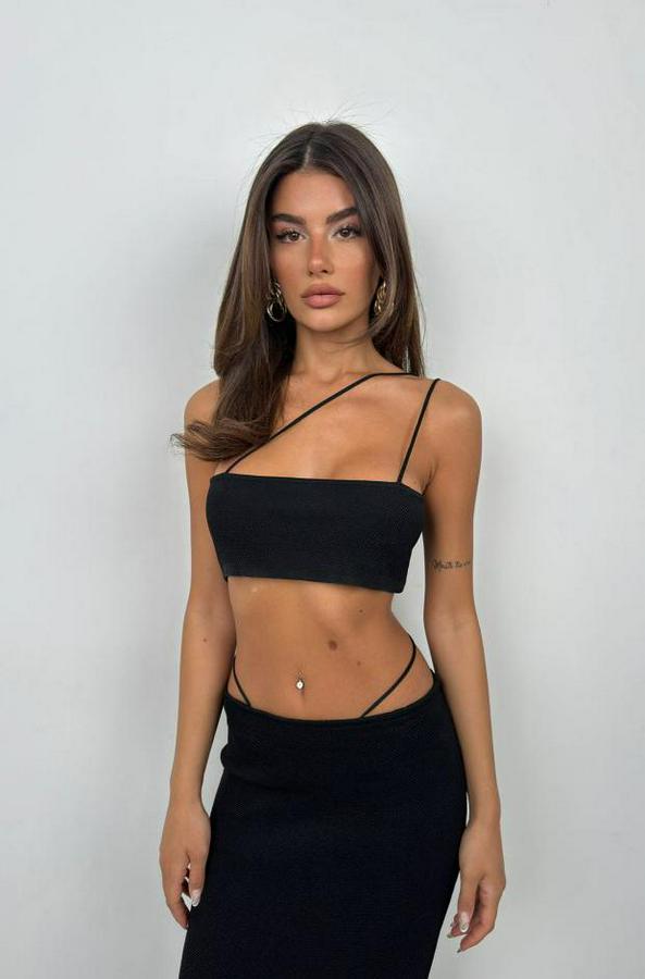 Askı Detay Straplez Dokulu Crop