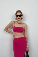 Askılı Crop Yırtmaçlı Etek Takım