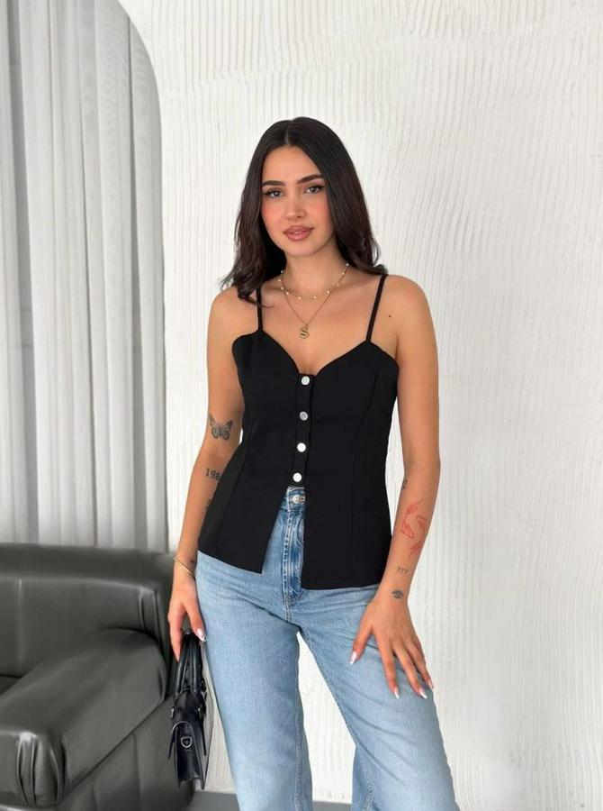 Askılı Dekolte Deraylı Bluz Crop