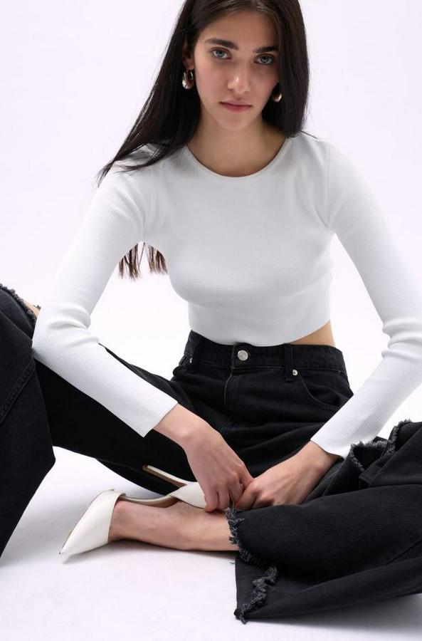 Bisiklet Yaka Dokulu Crop