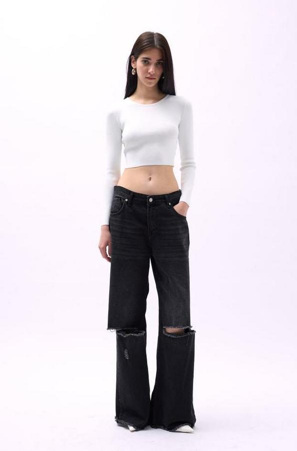 Bisiklet Yaka Dokulu Crop