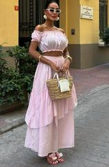 Büzgülü Crop Kat Detaylı Fırfır Etekli Takım 10196