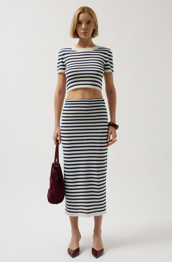 Çizgili Bisiklet Yaka Crop