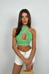 Çizgili Boyun Bağlamalı Crop