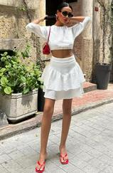 Crop Bluz Ve Kat Kat Etekli Takım