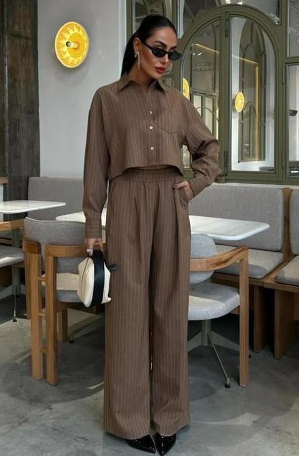 Crop Gömlekli Çizgili Takım 10080