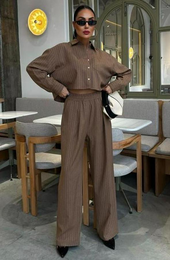 Crop Gömlekli Çizgili Takım 10080