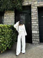 Crop, Pantolon Fitilli Ikili Takım -Beyaz