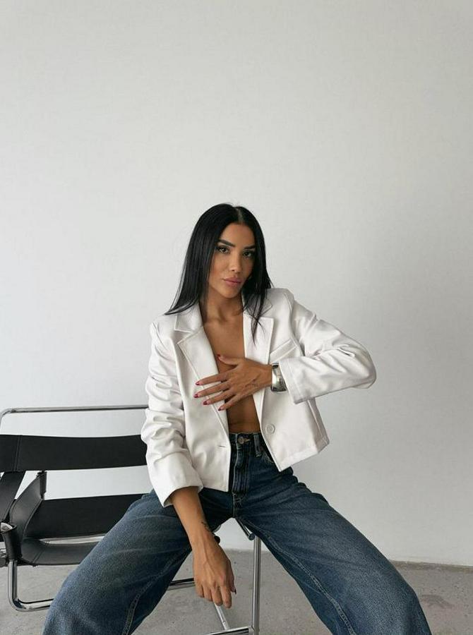 Deri Crop Ceket Tek Düğme