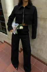 Gabardin Crop Ceket-Kargo Pantolon Takim