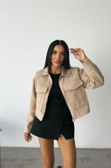 Kaşe Crop Ceket Önden Fermuarli