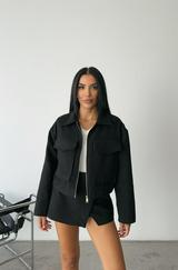 Kaşe Crop Ceket Önden Fermuarli