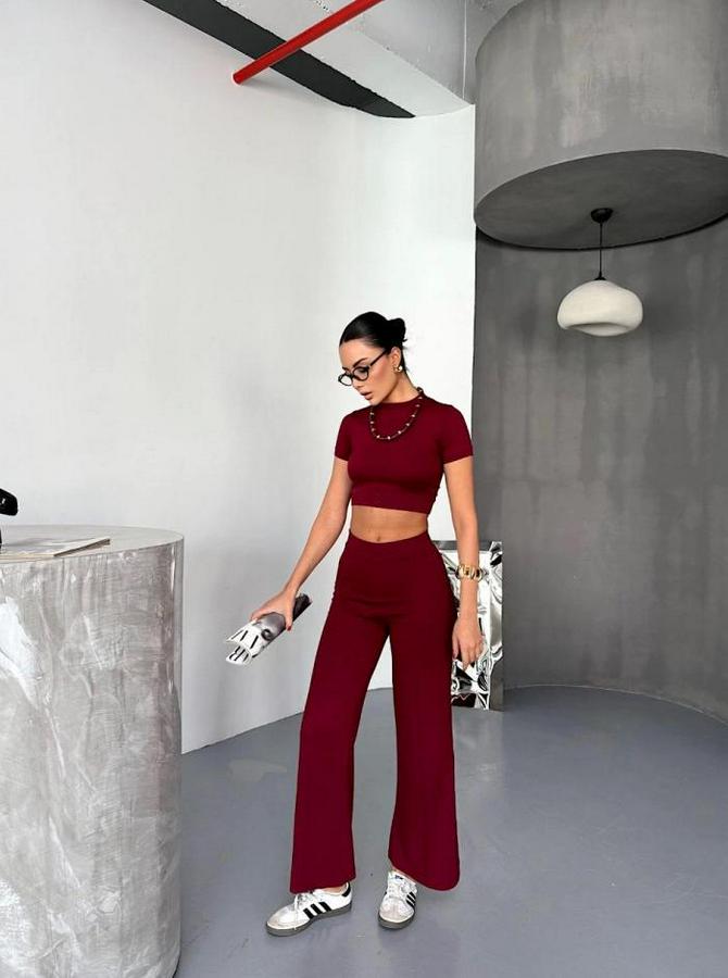 Osy Modal Yumuşak Dokulu Kumaş Kısa Kollu Crop Alt Ispanyol Paça Pantalon Ikili Takım