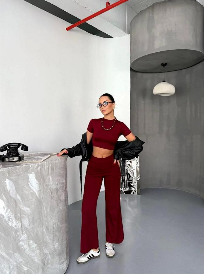 Osy Modal Yumuşak Dokulu Kumaş Kısa Kollu Crop Alt Ispanyol Paça Pantalon Ikili Takım
