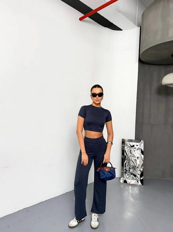 Osy Modal Yumuşak Dokulu Kumaş Kısa Kollu Crop Alt Ispanyol Paça Pantalon Ikili Takım