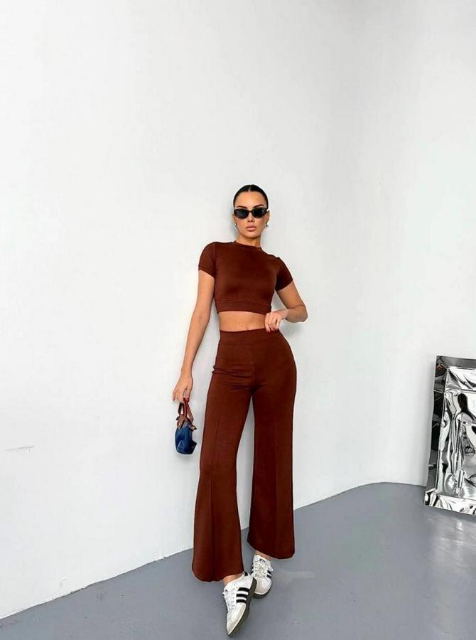Osy Modal Yumuşak Dokulu Kumaş Kısa Kollu Crop Alt Ispanyol Paça Pantalon Ikili Takım