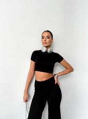Osy Modal Yumuşak Dokulu Kumaş Kısa Kollu Crop Alt Ispanyol Paça Pantalon Ikili Takım