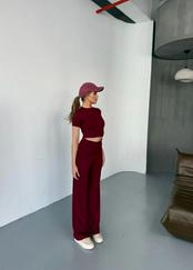 Osy Modal Yumuşak Dokulu Kumaş Kısa Kollu Crop Rahat Pantalon Ikili Takım