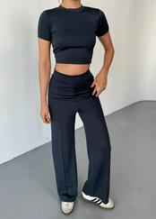 Osy Modal Yumuşak Dokulu Kumaş Kısa Kollu Crop Rahat Pantalon Ikili Takım
