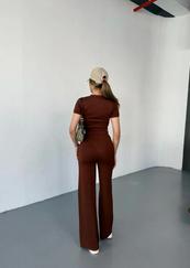 Osy Modal Yumuşak Dokulu Kumaş Kısa Kollu Crop Rahat Pantalon Ikili Takım