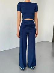 Osy Modal Yumuşak Dokulu Kumaş Kısa Kollu Crop Rahat Pantalon Ikili Takım